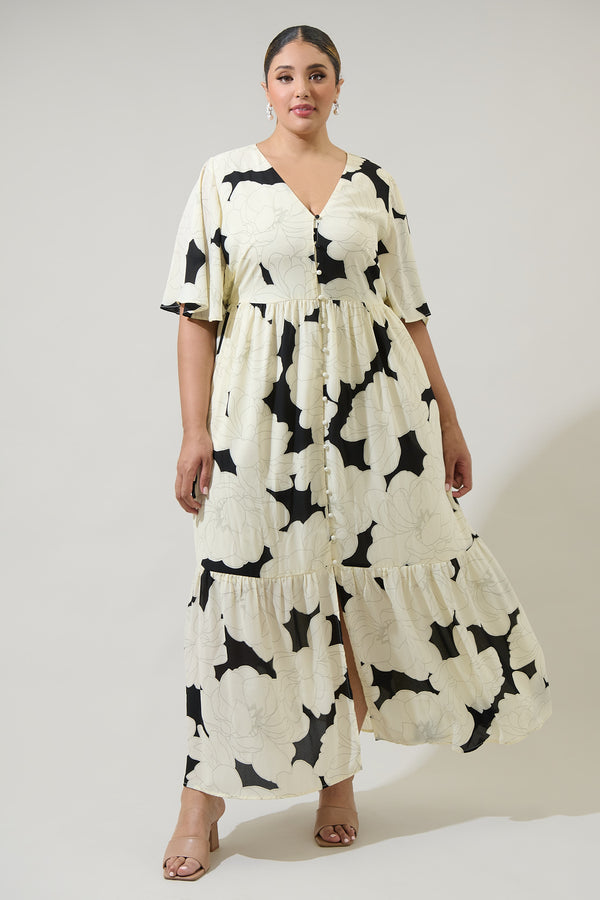 sugarlips Quinsy Floral Pismo Button Down Flutter Maxi Dress Curve