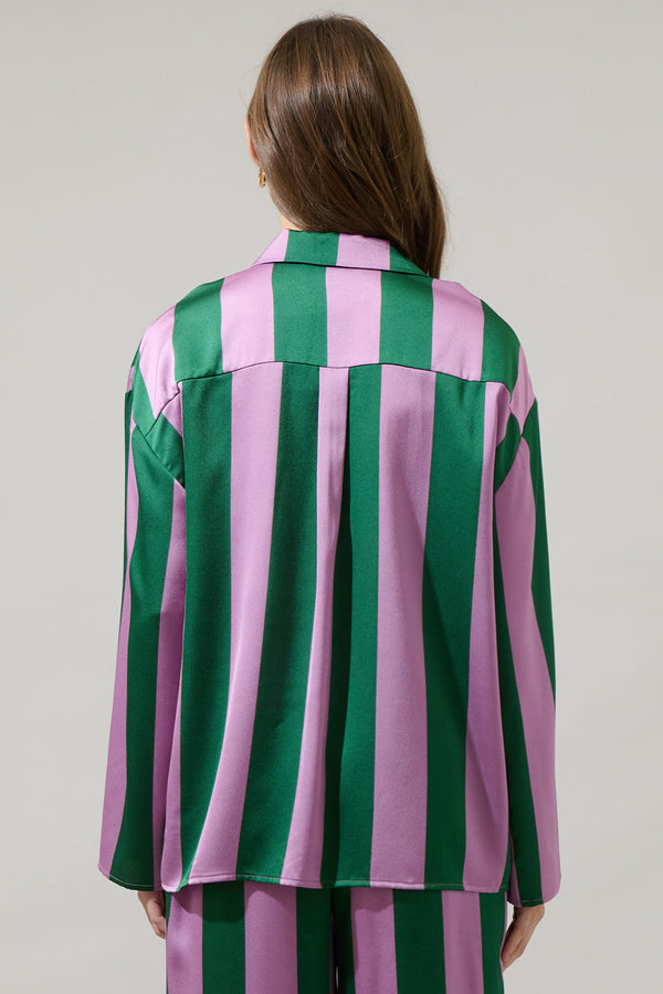 Sugarlips Rag Striped Paulina Satin Oversized Shirt