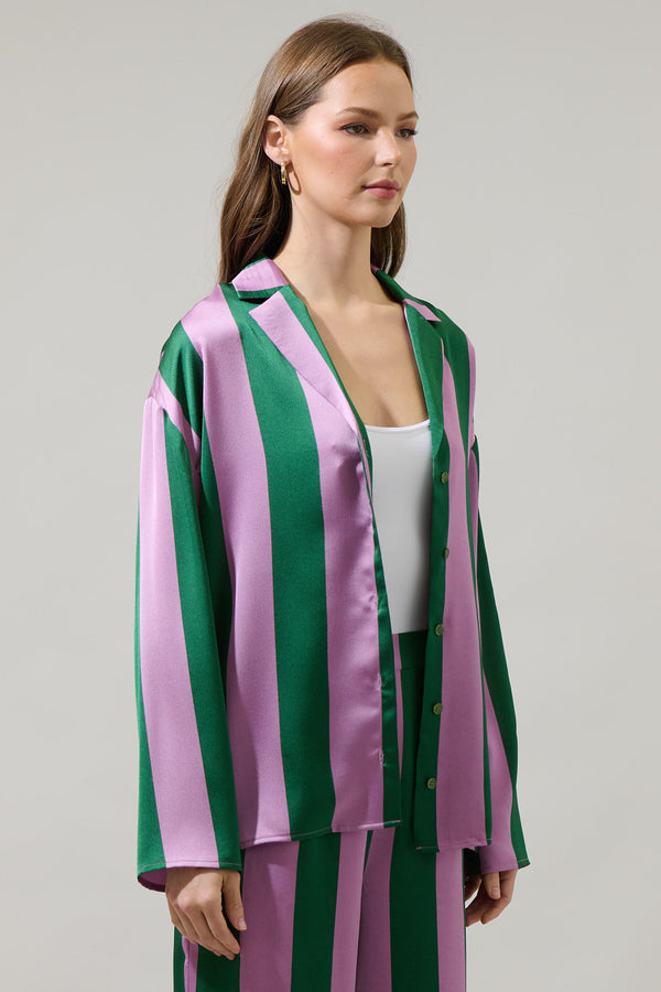 Sugarlips Rag Striped Paulina Satin Oversized Shirt