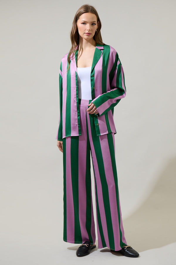 Sugarlips Rag Striped Paulina Satin Oversized Shirt