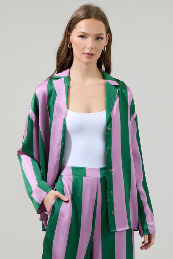 sugarlips Rag Striped Paulina Satin Oversized Shirt