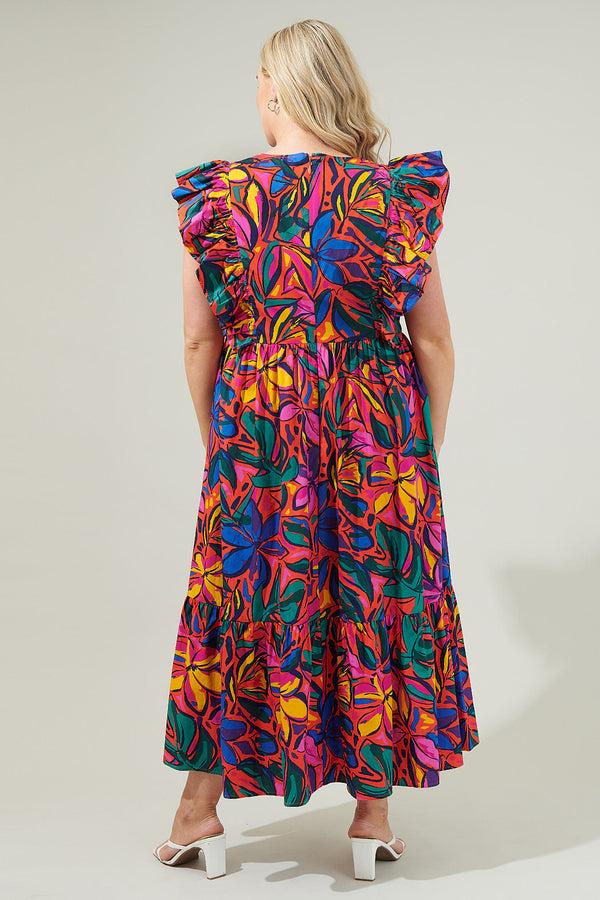Sugarlips Rainbow Tropics Fairness Poplin Surplice Midi Dress Curve