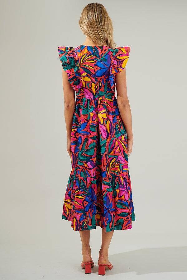 Sugarlips Rainbow Tropics Fairness Poplin Surplice Midi Dress