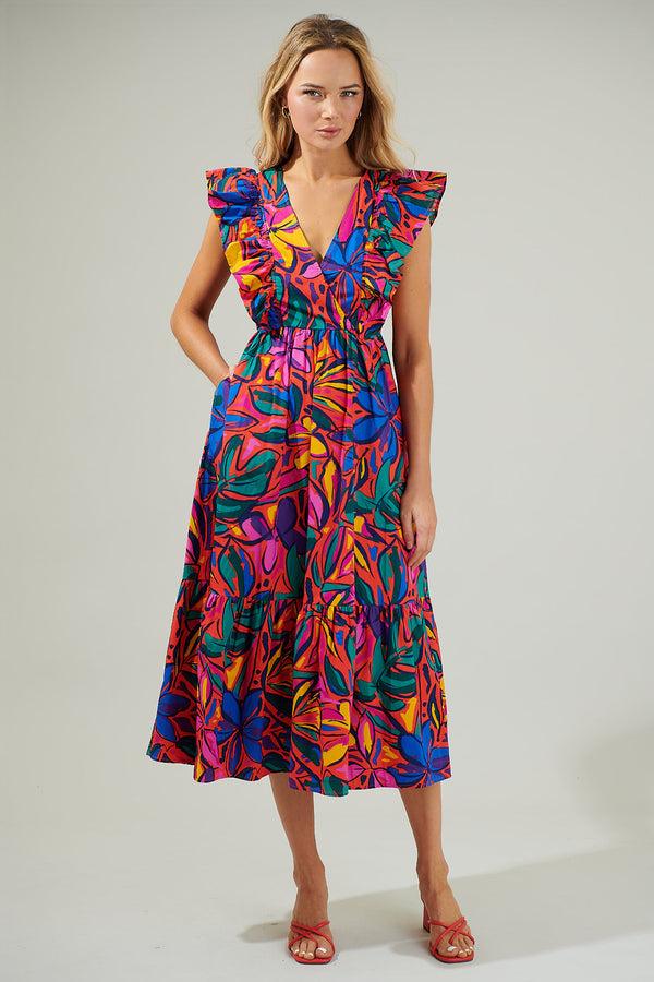 sugarlips Rainbow Tropics Fairness Poplin Surplice Midi Dress