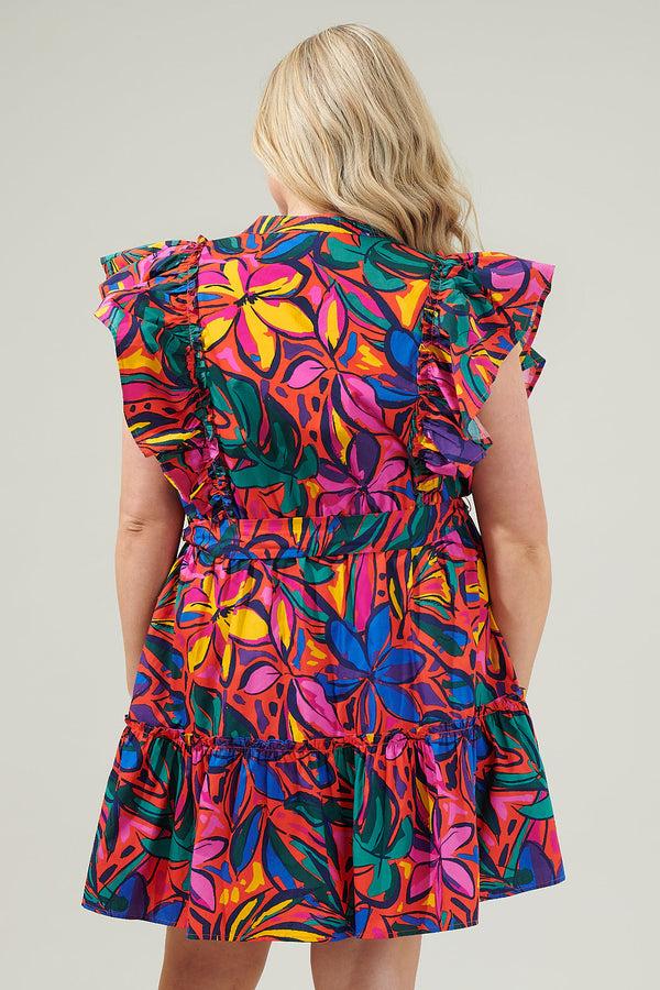 Sugarlips Rainbow Tropics Floral Ruffle Mini Dress Curve