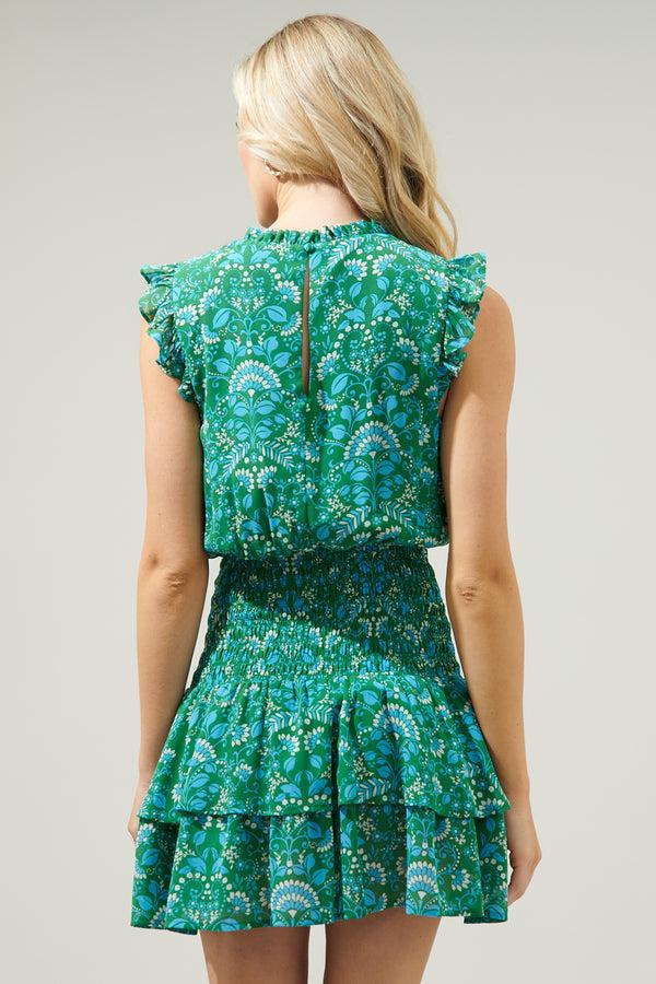 Sugarlips Rainier Paisley Trolly Smocked Mini Dress