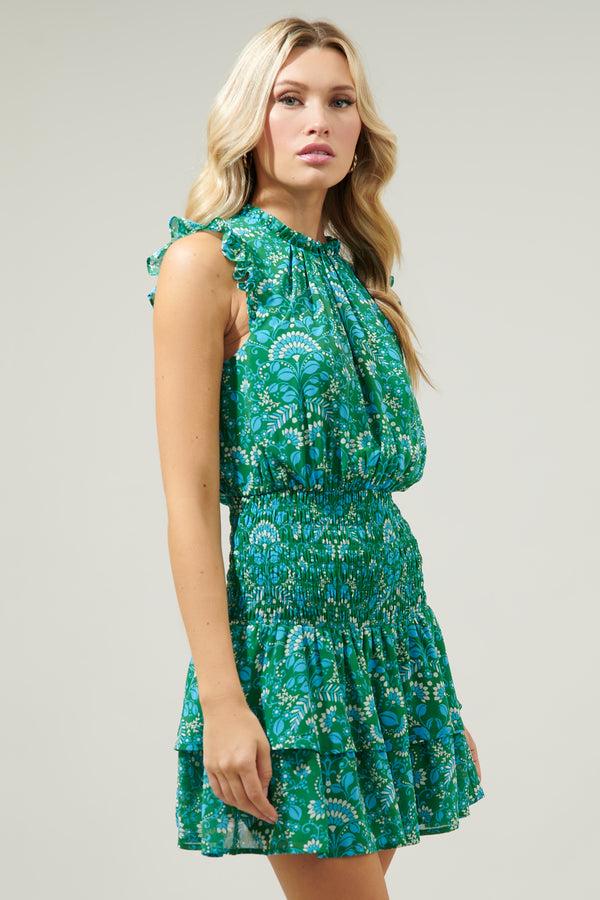 Sugarlips Rainier Paisley Trolly Smocked Mini Dress