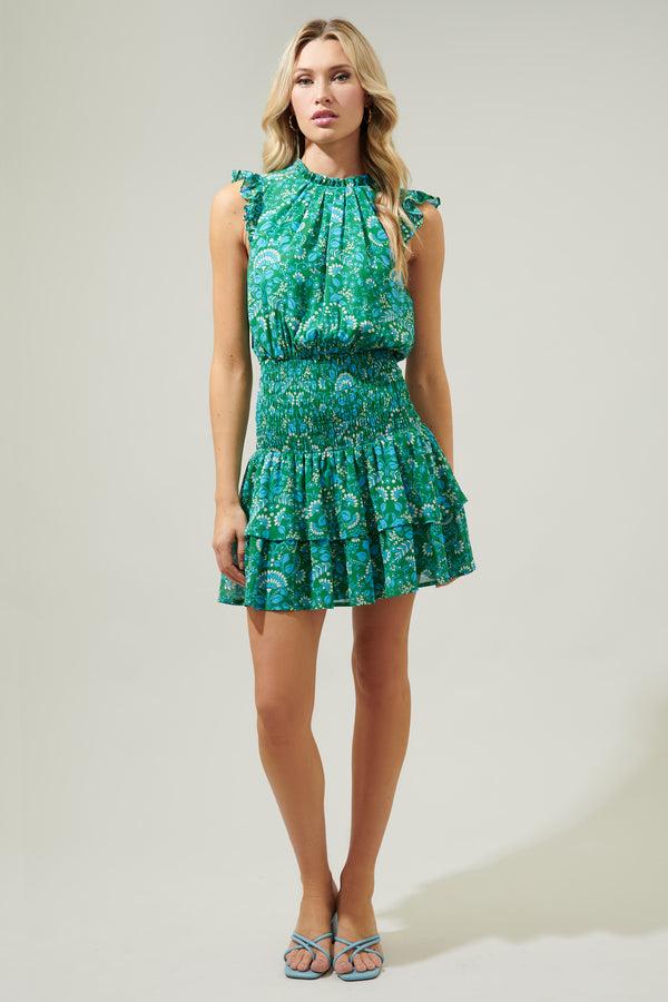 Sugarlips Rainier Paisley Trolly Smocked Mini Dress