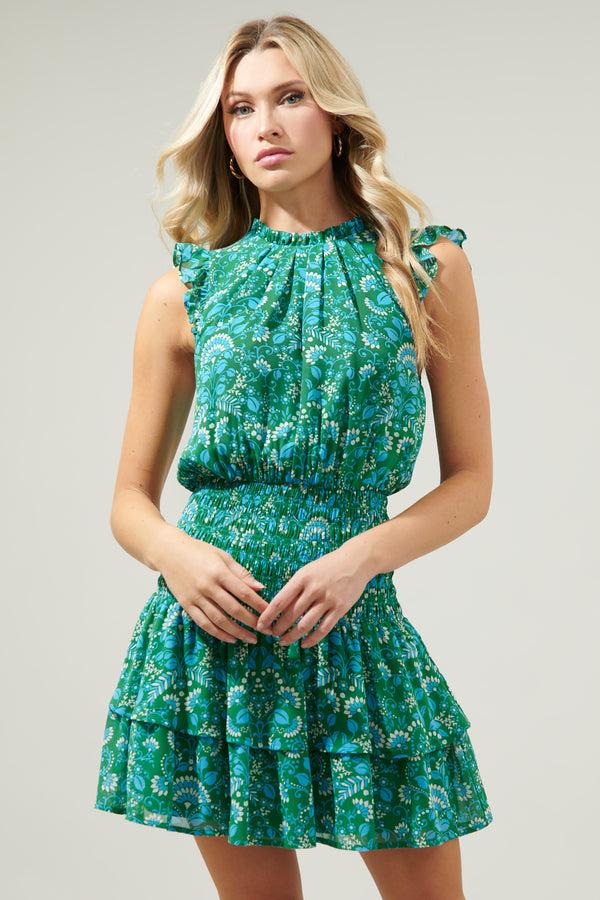 sugarlips Rainier Paisley Trolly Smocked Mini Dress