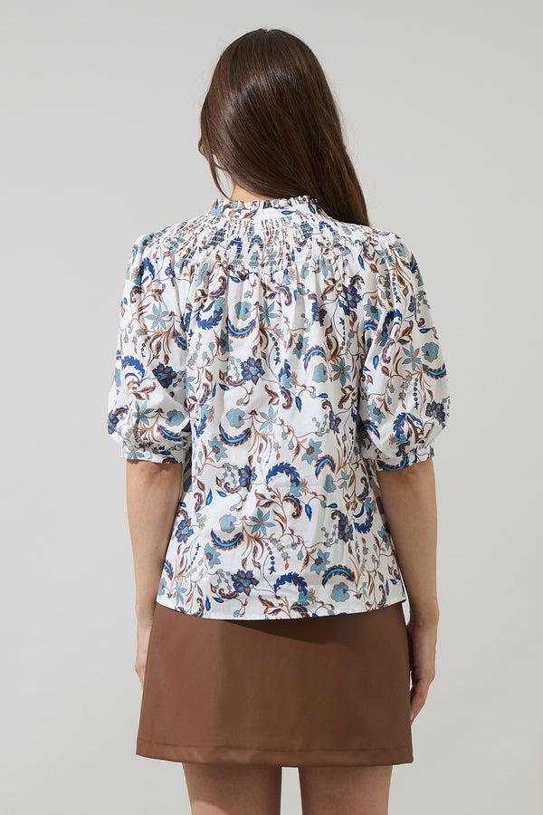 Sugarlips Ralston Floral Blossom Smocked Mock Neck Top