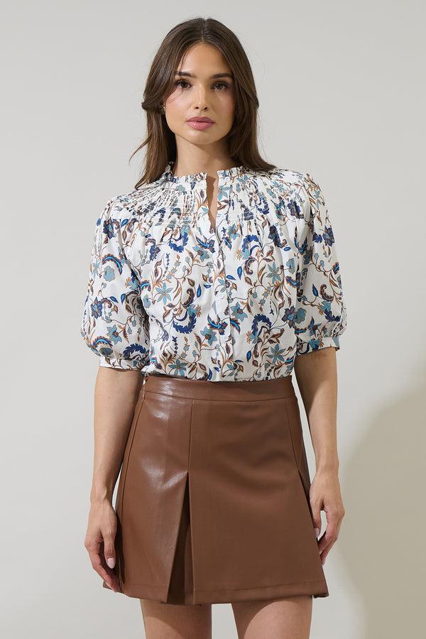 sugarlips Ralston Floral Blossom Smocked Mock Neck Top
