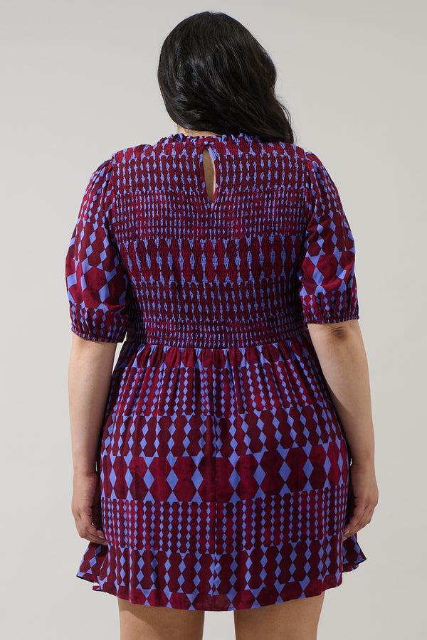 Sugarlips Ramsay Abstract Sulen Smocked Mini Dress Curve