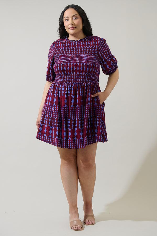 Sugarlips Ramsay Abstract Sulen Smocked Mini Dress Curve