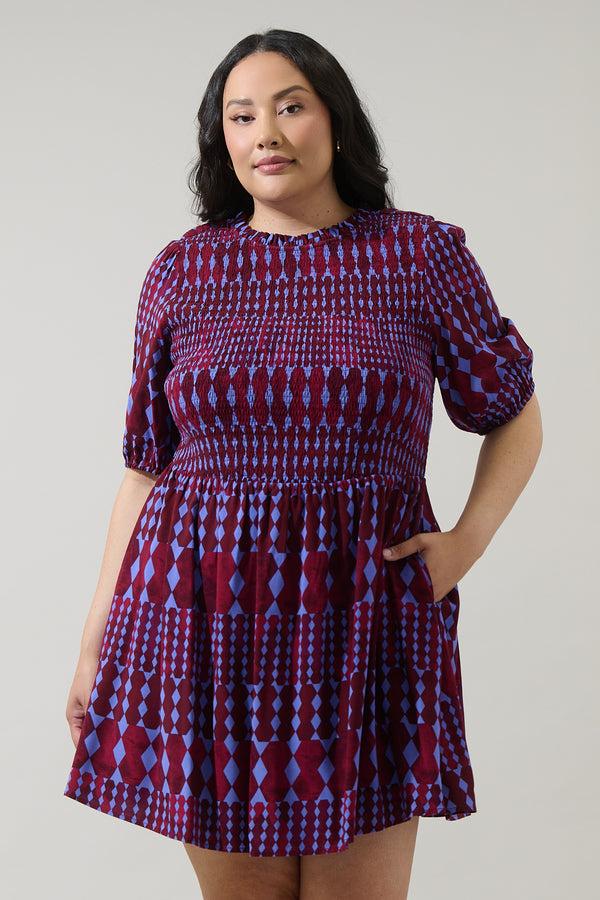 sugarlips Ramsay Abstract Sulen Smocked Mini Dress Curve