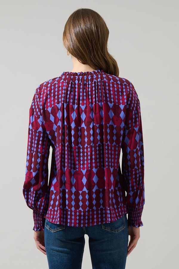 Sugarlips Ramsay Abstract Weylin Split Neck Tassel Blouse