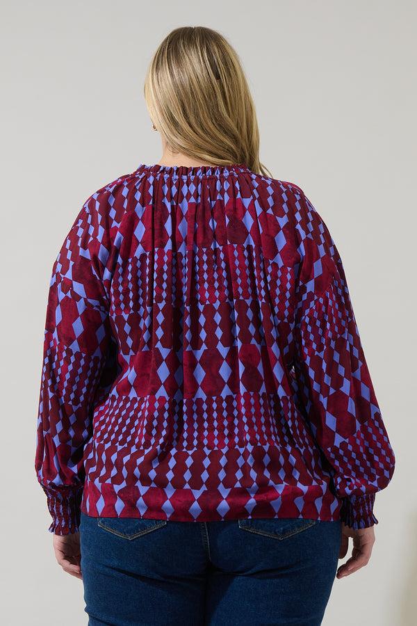 Sugarlips Ramsay Abstract Weylin Split Neck Tassel Blouse Curve