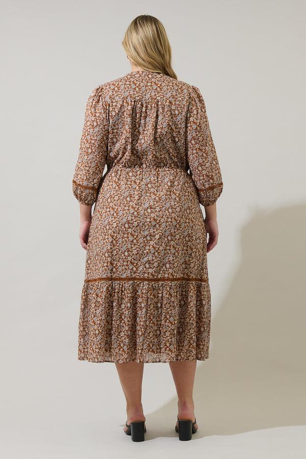 Sugarlips Ramsey Ditsy Harmy Drawstring Midi Dress Curve