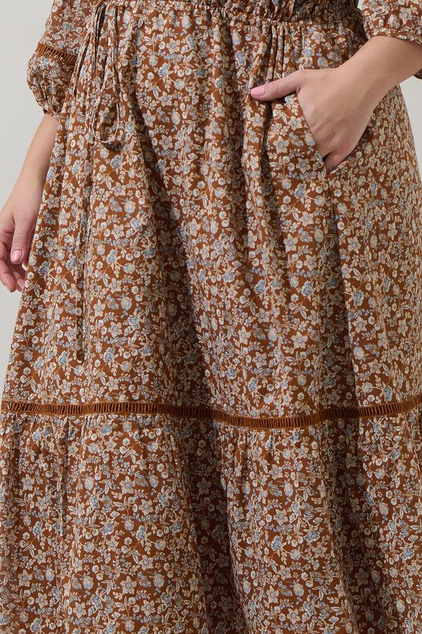 Sugarlips Ramsey Ditsy Harmy Drawstring Midi Dress Curve