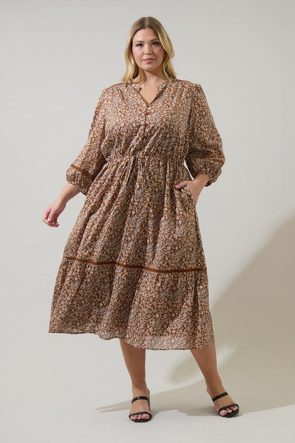 sugarlips Ramsey Ditsy Harmy Drawstring Midi Dress Curve