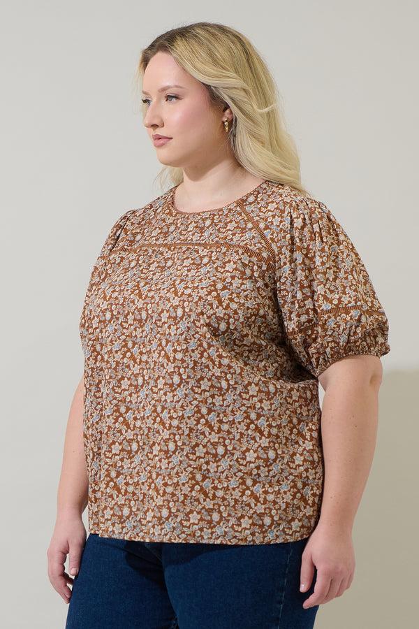 Sugarlips Ramsey Ditsy Mawlin Puff Sleeve Blouse Curve