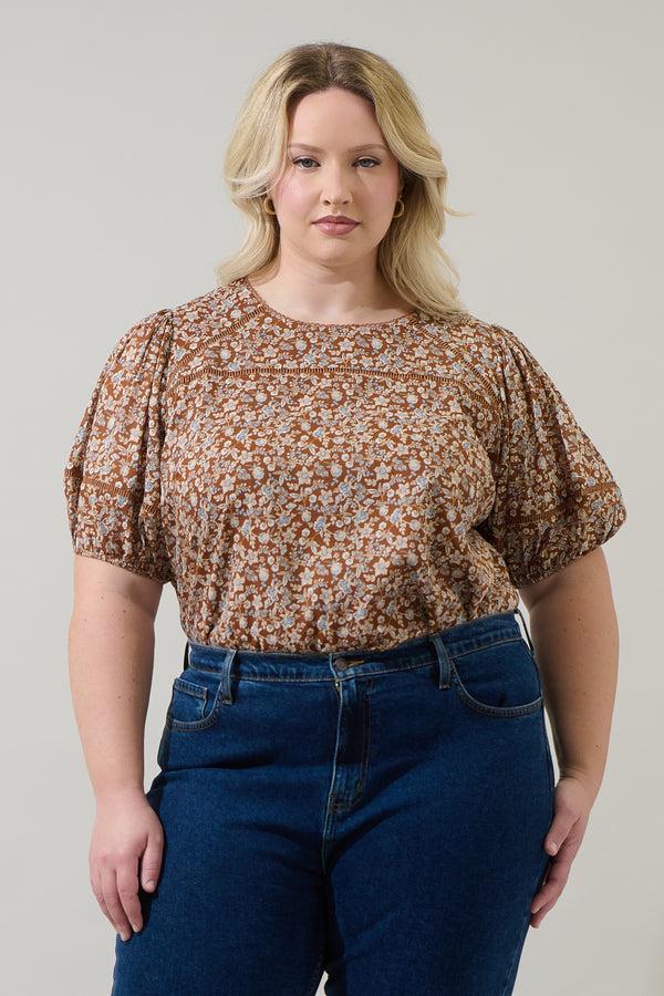 sugarlips Ramsey Ditsy Mawlin Puff Sleeve Blouse Curve