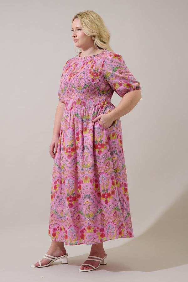 Sugarlips Ramsie Floral Bermy Smocked Maxi Dress Curve
