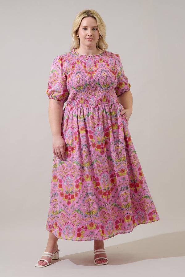 sugarlips Ramsie Floral Bermy Smocked Maxi Dress Curve