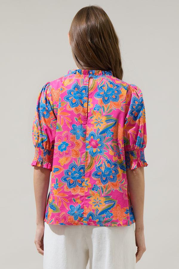 Sugarlips Ranchero Floral Baretta Short Sleeve Blouse