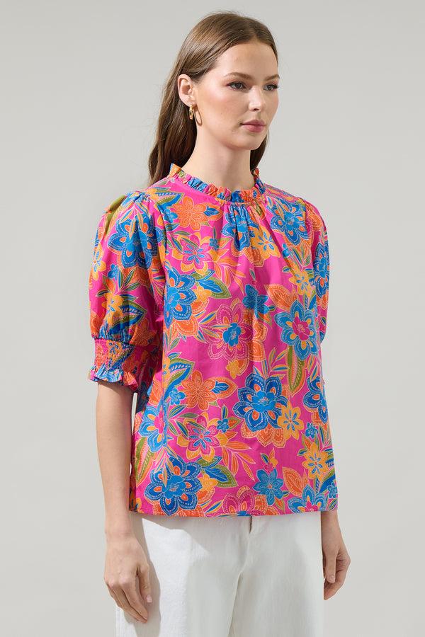 Sugarlips Ranchero Floral Baretta Short Sleeve Blouse