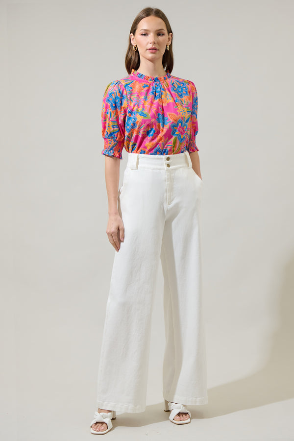 Sugarlips Ranchero Floral Baretta Short Sleeve Blouse