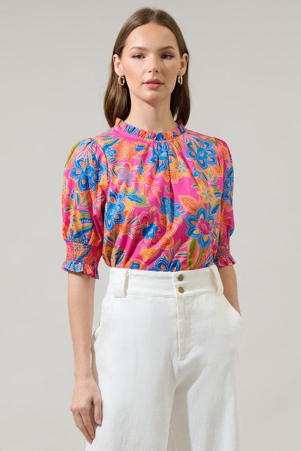 sugarlips Ranchero Floral Baretta Short Sleeve Blouse