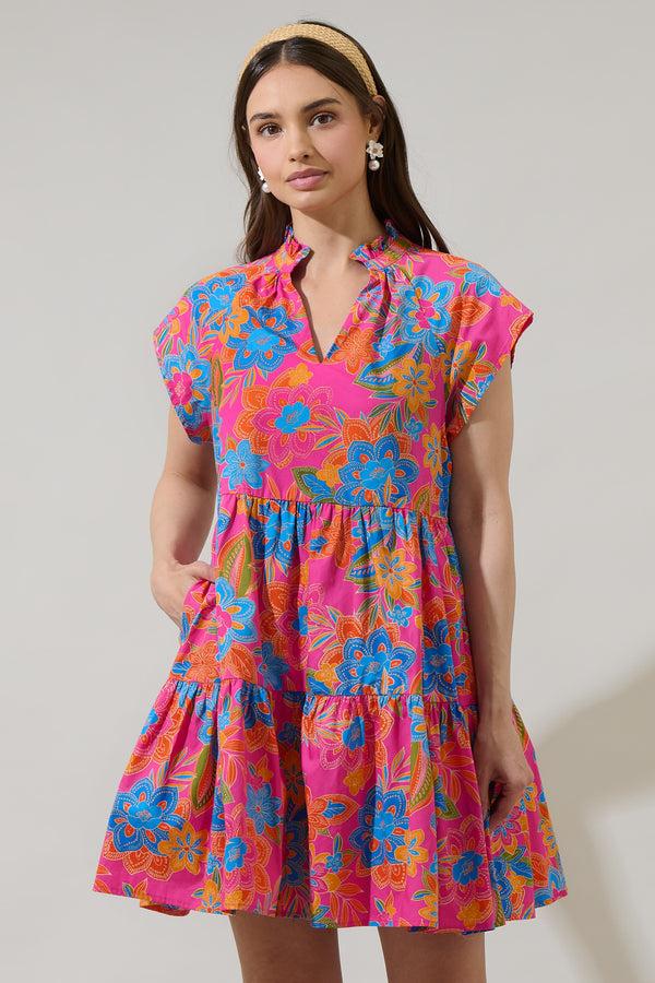Sugarlips Ranchero Floral Janelly Poplin Tiered Mini Dress