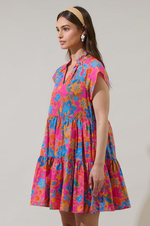 Sugarlips Ranchero Floral Janelly Poplin Tiered Mini Dress