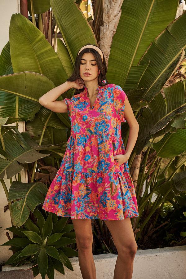 sugarlips Ranchero Floral Janelly Poplin Tiered Mini Dress
