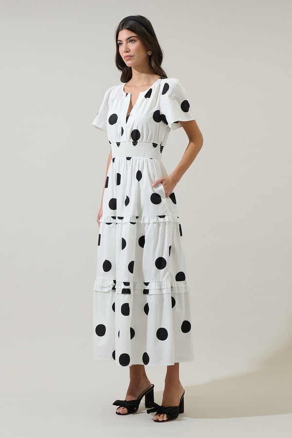 Sugarlips Randal Polka Dot Palmer Poplin Tiered Maxi Dress