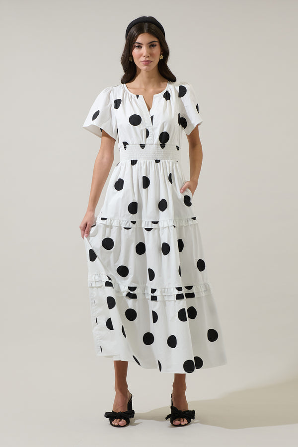 sugarlips Randal Polka Dot Palmer Poplin Tiered Maxi Dress