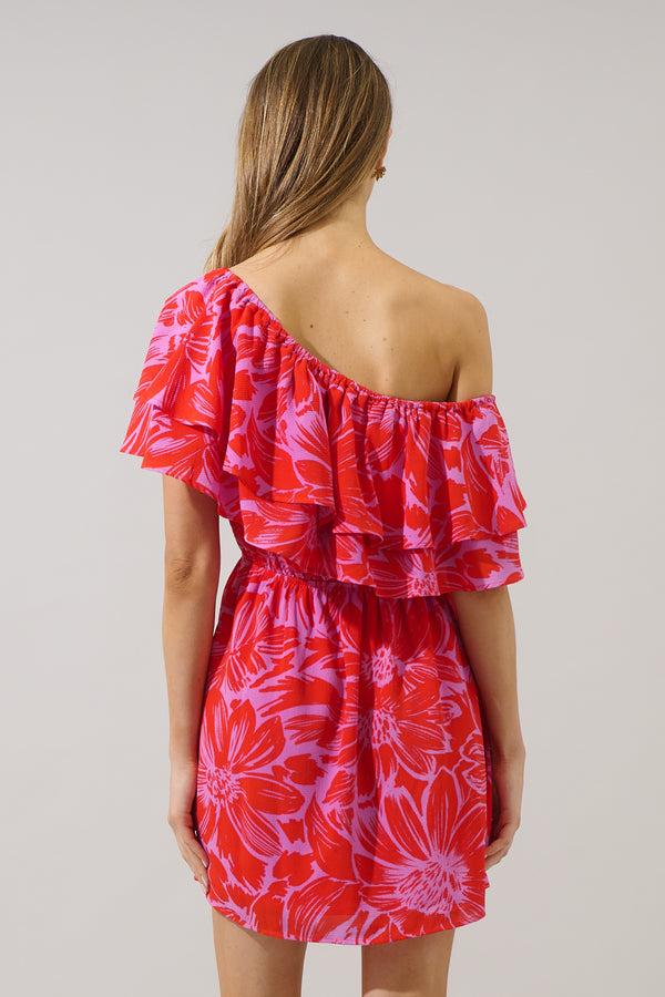 Sugarlips Rania Floral Audra Ruffle One Shoulder Mini Dress