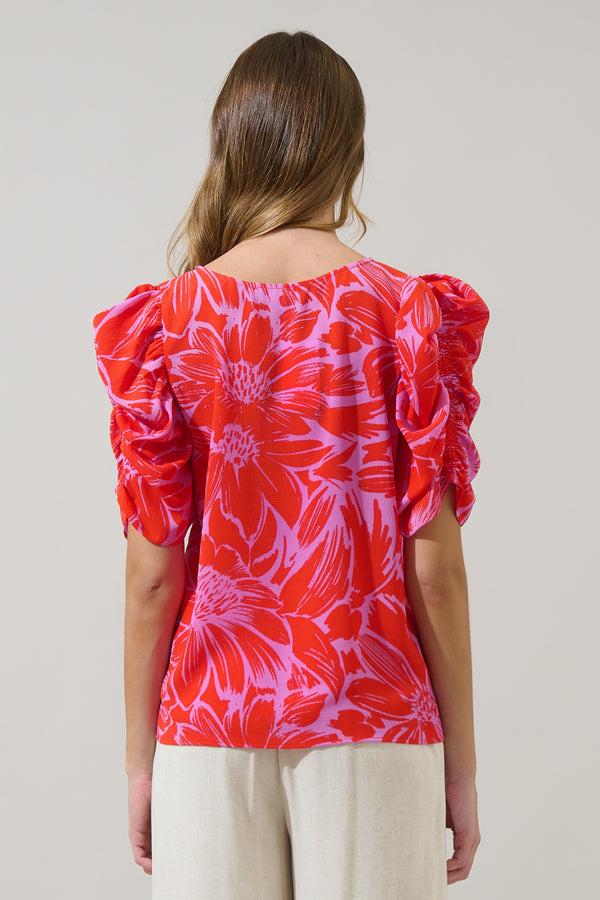 Sugarlips Rania Floral Chancellor Ruched Sleeve Blouse