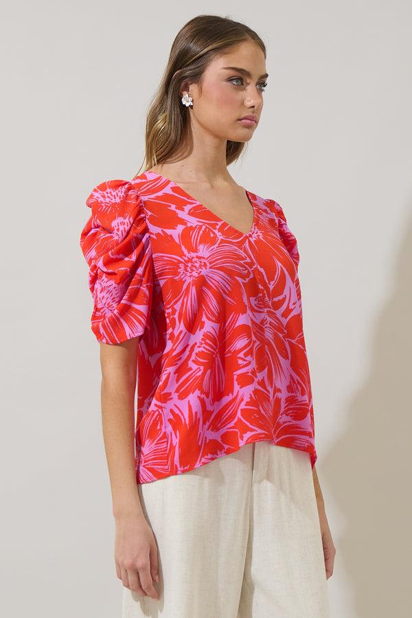 Sugarlips Rania Floral Chancellor Ruched Sleeve Blouse