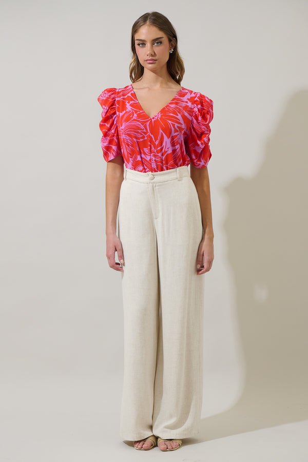 Sugarlips Rania Floral Chancellor Ruched Sleeve Blouse