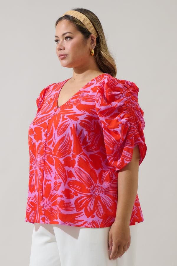 Sugarlips Rania Floral Chancellor Ruched Sleeve Blouse Curve