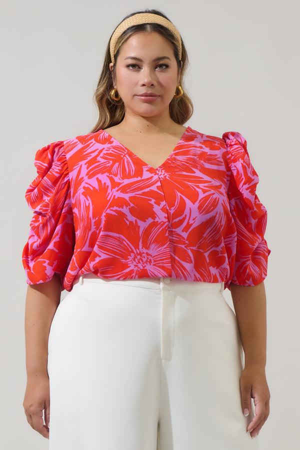 sugarlips Rania Floral Chancellor Ruched Sleeve Blouse Curve