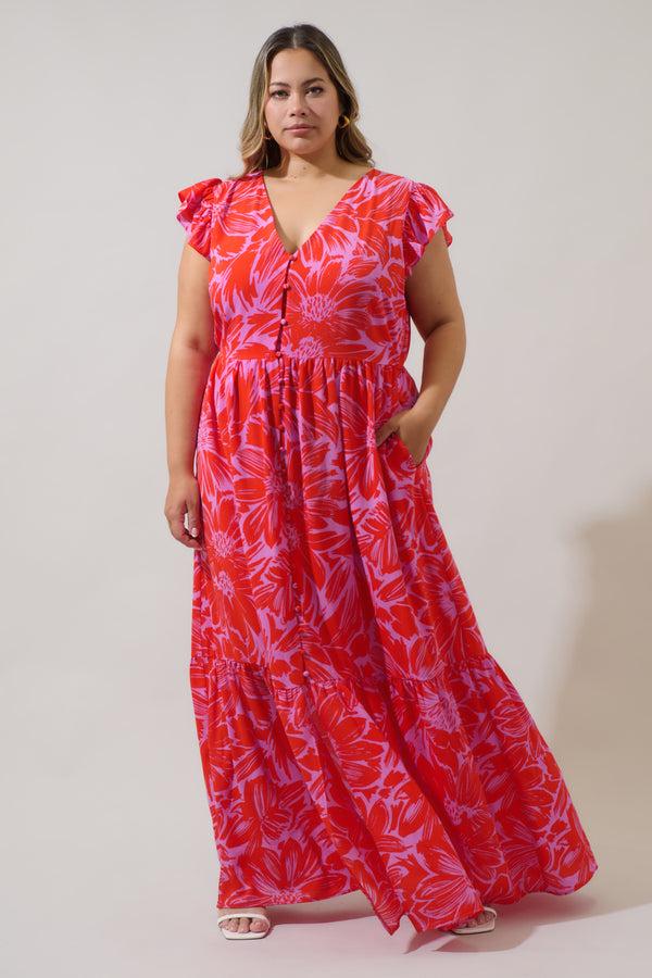 Sugarlips Rania Floral Evianna Flutter Maxi Dress Curve
