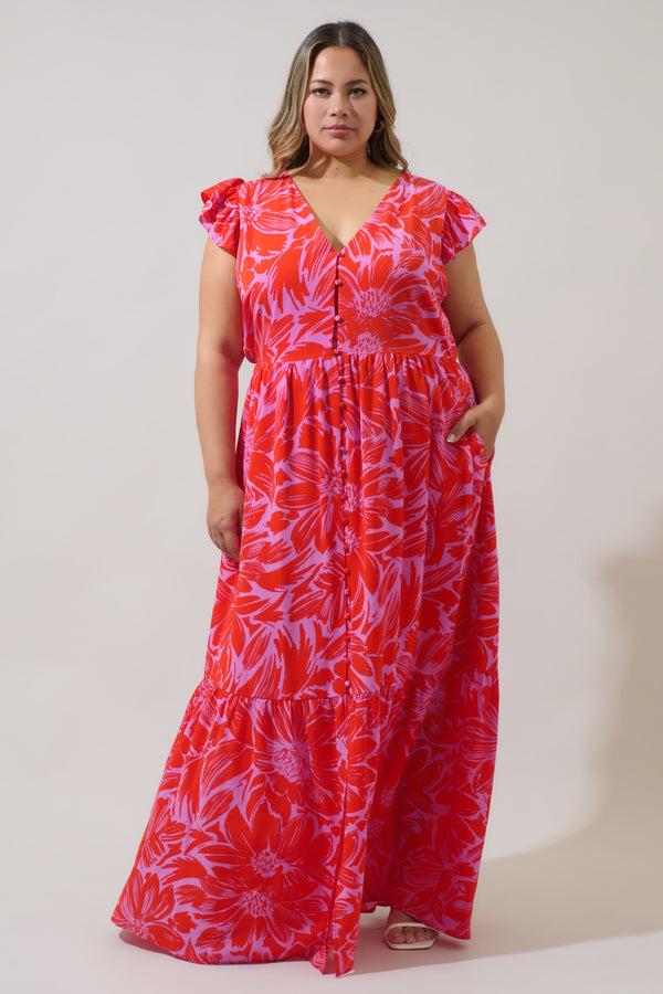 sugarlips Rania Floral Evianna Flutter Maxi Dress Curve