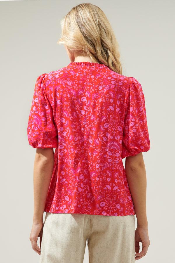 Sugarlips Ranier Pink Paisley Bluebay Puff Sleeve Blouse