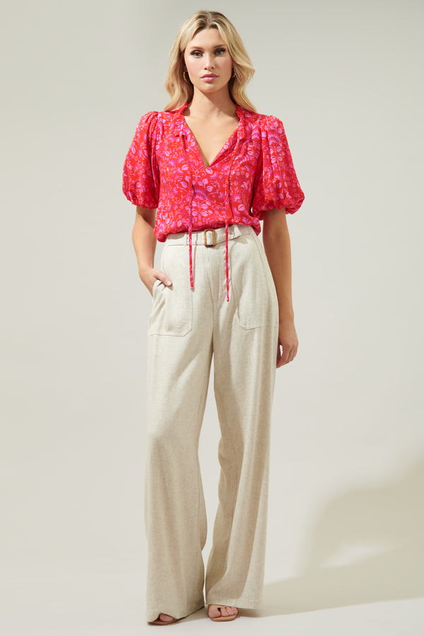 Sugarlips Ranier Pink Paisley Bluebay Puff Sleeve Blouse