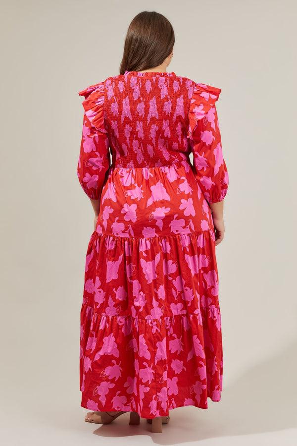 Sugarlips Raspberry Bliss Brighton Smocked Poplin Maxi Dress Curve