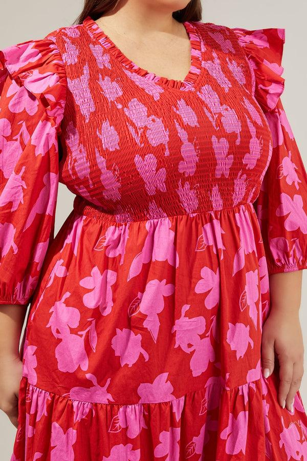 Sugarlips Raspberry Bliss Brighton Smocked Poplin Maxi Dress Curve