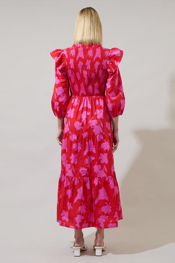 Sugarlips Raspberry Bliss Brighton Smocked Poplin Maxi Dress