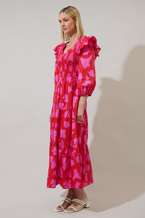 Sugarlips Raspberry Bliss Brighton Smocked Poplin Maxi Dress